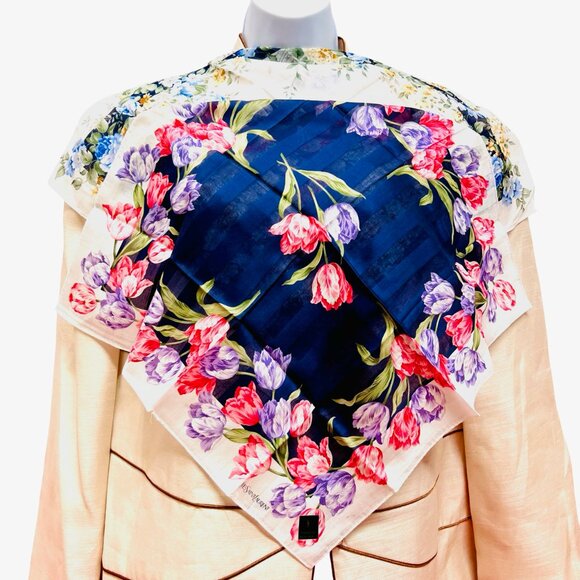 2) New  Beautiful YSL MiniScarf/Handker cotton 19 "  Purple  Pink Floral (59 - Picture 5 of 14